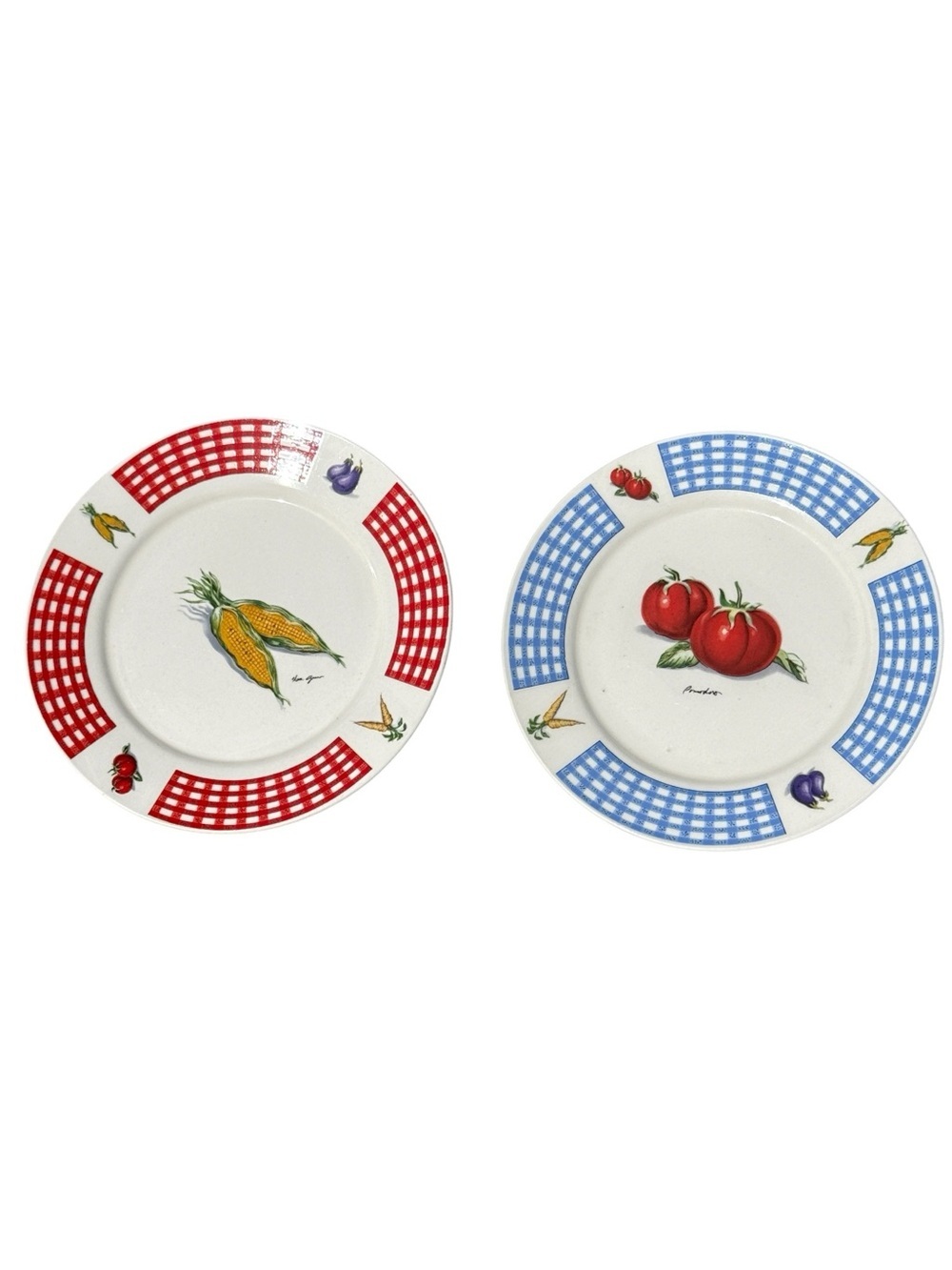 Vintage Tabletops Unlimited Fresh Vegetables Salad Plates Set 2 Cottagecore 8”